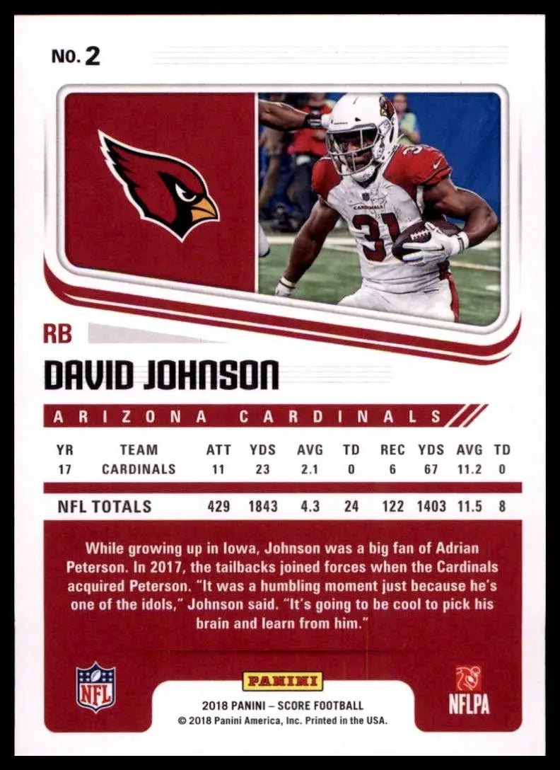 2018 Score - David Johnson #2 - Football Card Single