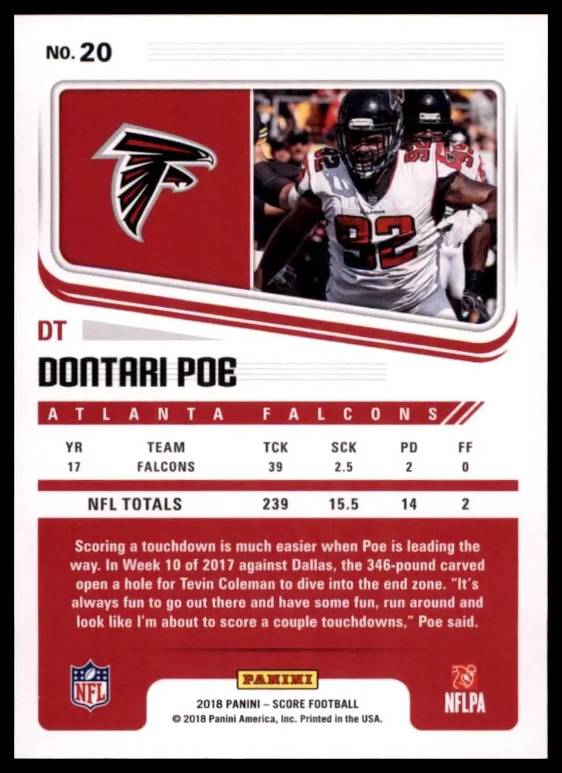 2018 Score - Dontari Poe #20 - Football Card Single