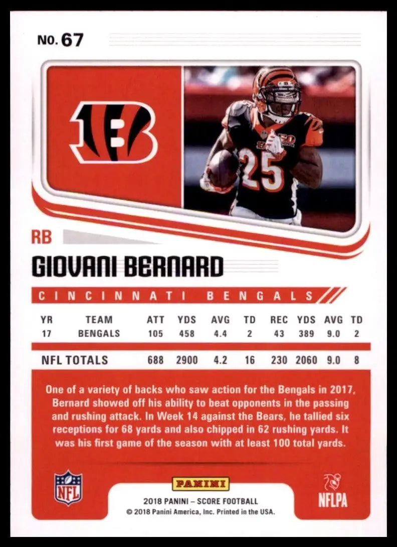 2018 Score - Giovani Bernard #67 - Football Card Single