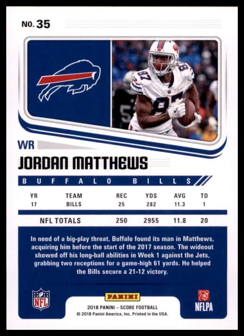 2018 Score - Jordan Matthews #35 - Football Card Single