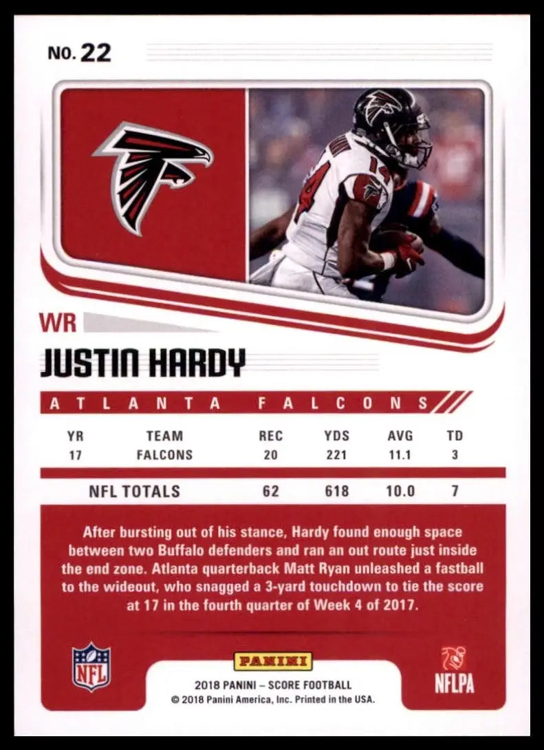 2018 Score - Justin Hardy #22 - Football Card Single
