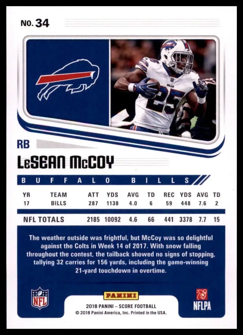 2018 Score - LeSean McCoy #34 - Football Card Single