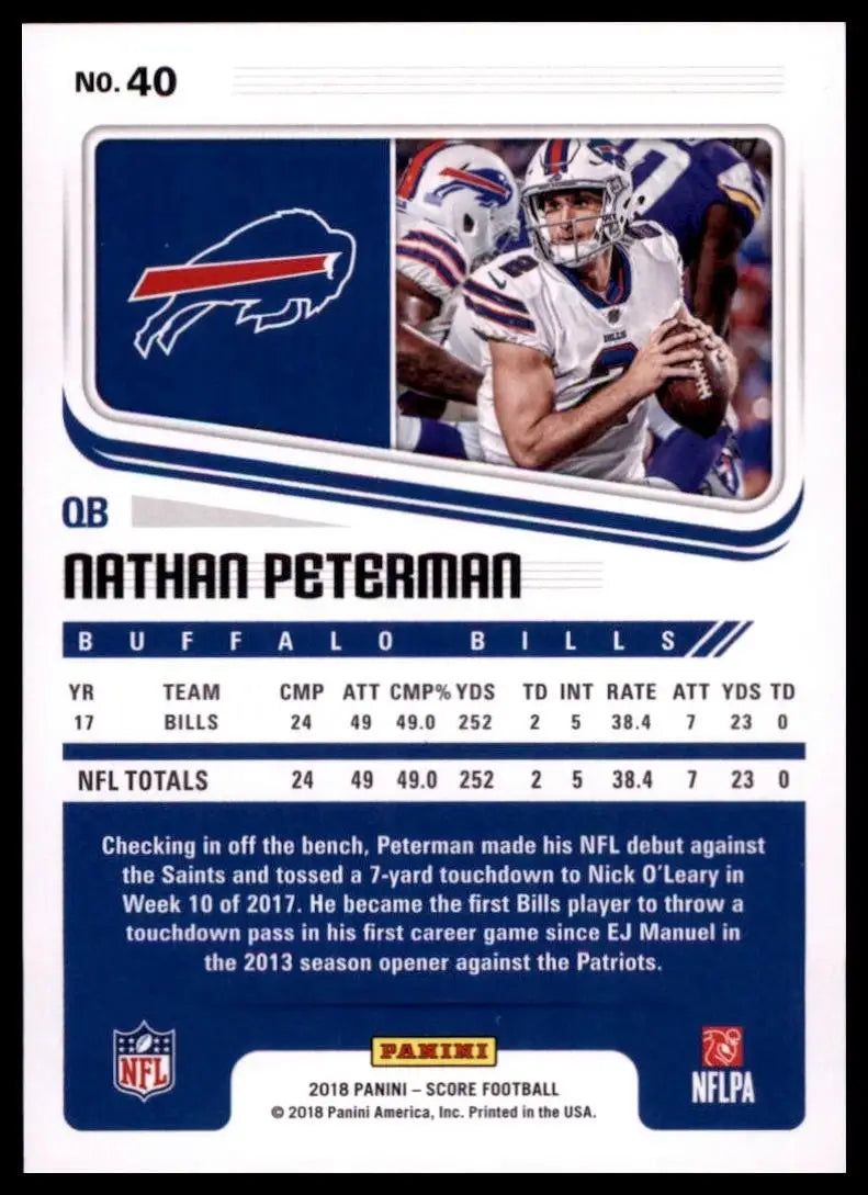 2018 Score - Nathan Peterman #40 - Football Card Single