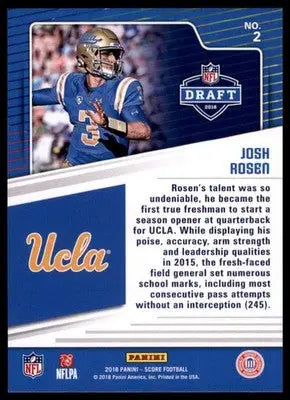 2018 Score - NFL Draft Base Josh Rosen UCLA Bruins 2 Rookie - Football Card Single