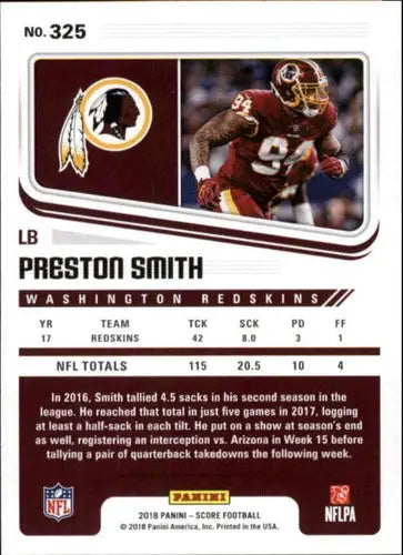 2018 Score Scorecard #325 Preston Smith NM-MT Redskins ID:14997 - Football Card Single