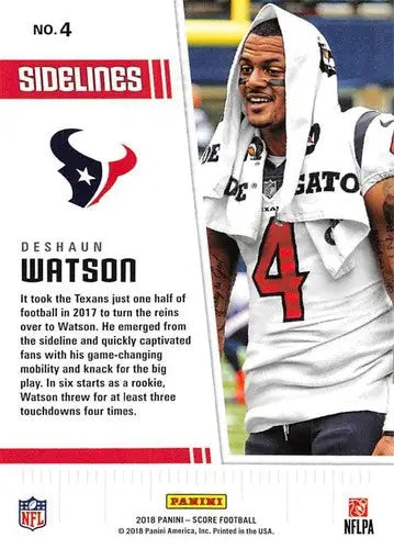 Original gloss Score Sidelines Deshaun Watson football card from 2018 Texans product
