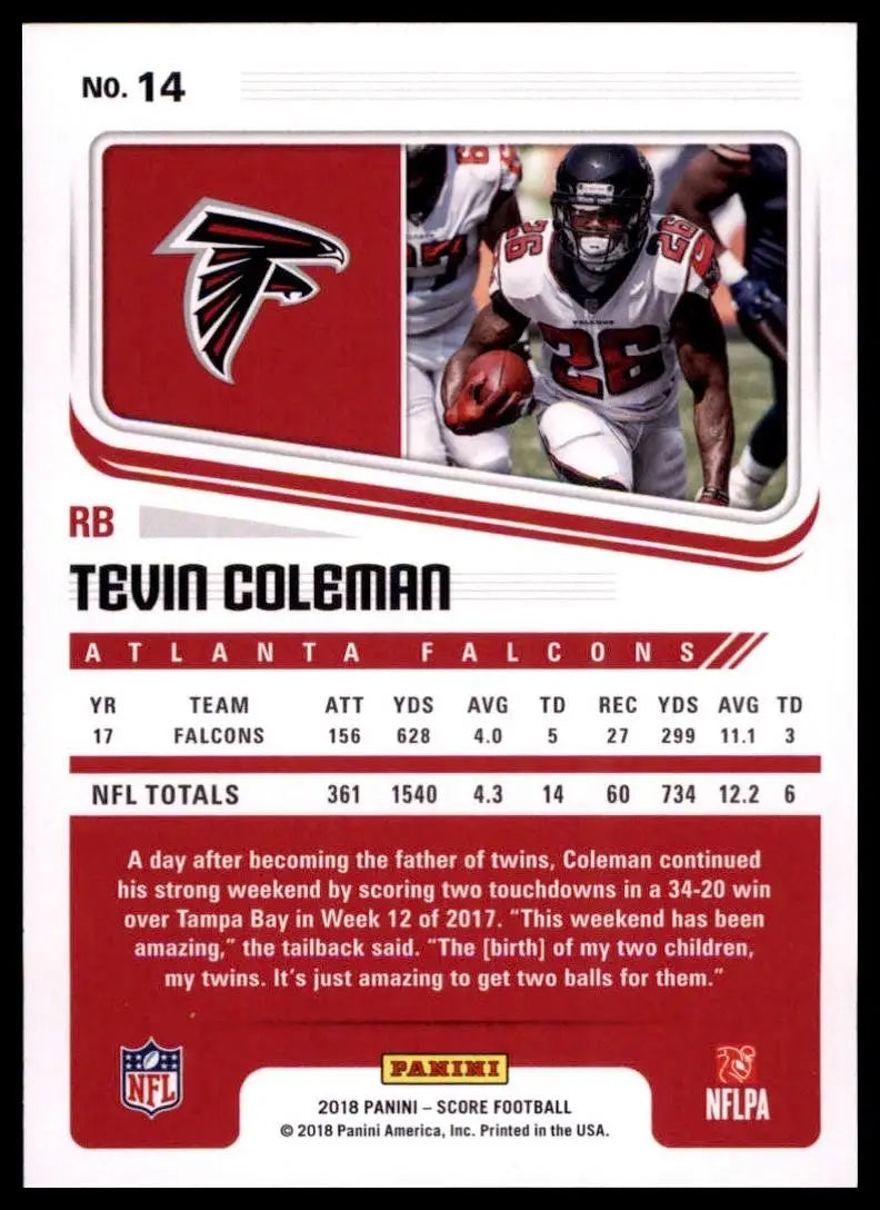 2018 Score - Tevin Coleman #14 - Football Card Single