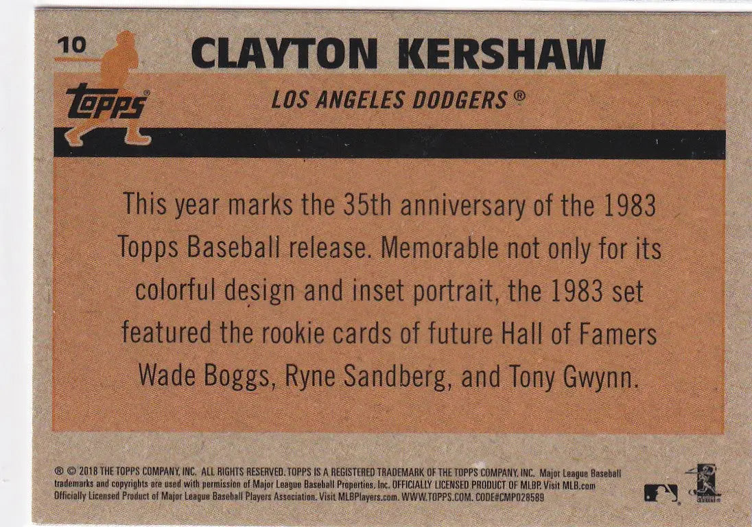 2018 TOPPS #10 CLAYTON KERSHAW MOJO- LOS ANGELES DODGERS - Baseball Card Single