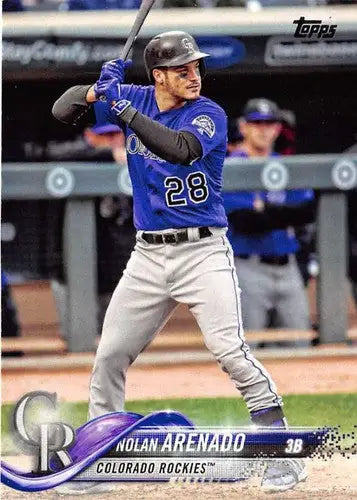 Collectible 2018 Topps Nolan Arenado baseball card featuring batting pose, original gloss