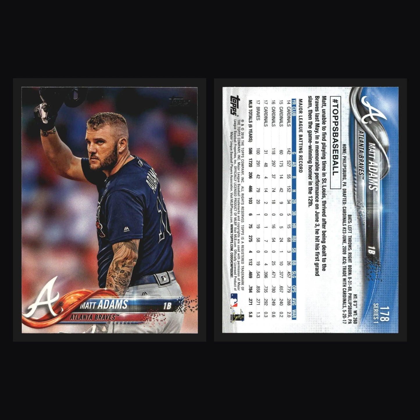 2018 Topps #178 Matt Adams Atlanta Braves - Baseball Card Single