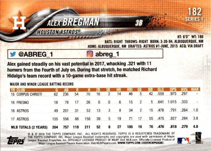 2018 Topps #182 Alex Bregman - Baseball Card Single