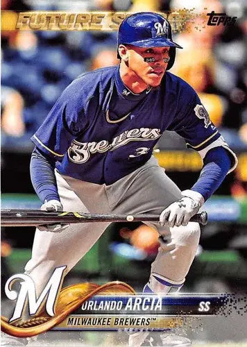2018 Topps Orlando Arcia Baseball Card featuring original gloss and vivid Brewers design