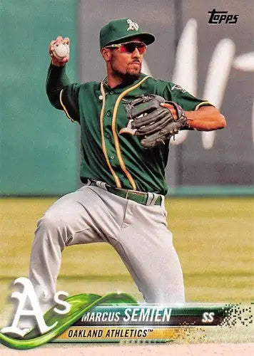 Baseball card of Marcus Semien with original gloss from 2018 Topps #198 NM-MT