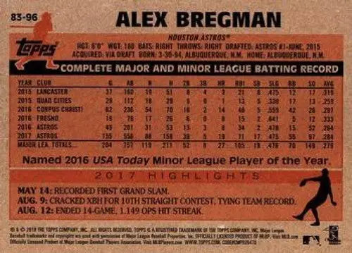 2018 Topps 1983 Topps #83-96 Alex Bregman NM-MT Astros - Baseball Card Single