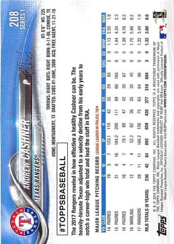 2018 Topps #208 Andrew Cashner NM-MT Rangers - Baseball Card Single