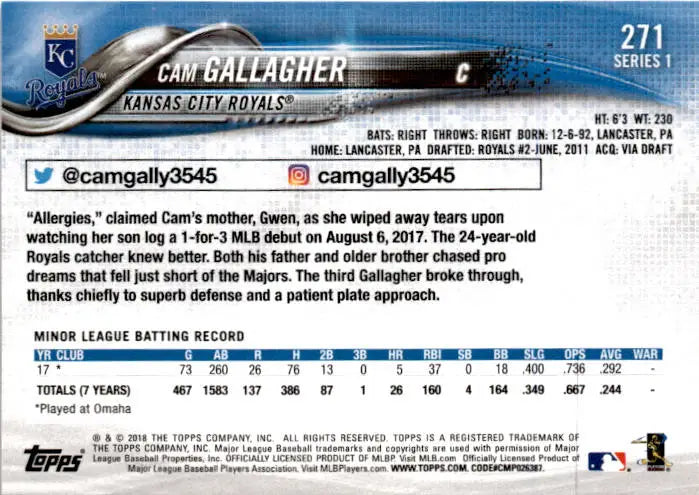 2018 Topps #271 Cam Gallagher - Baseball Card Single