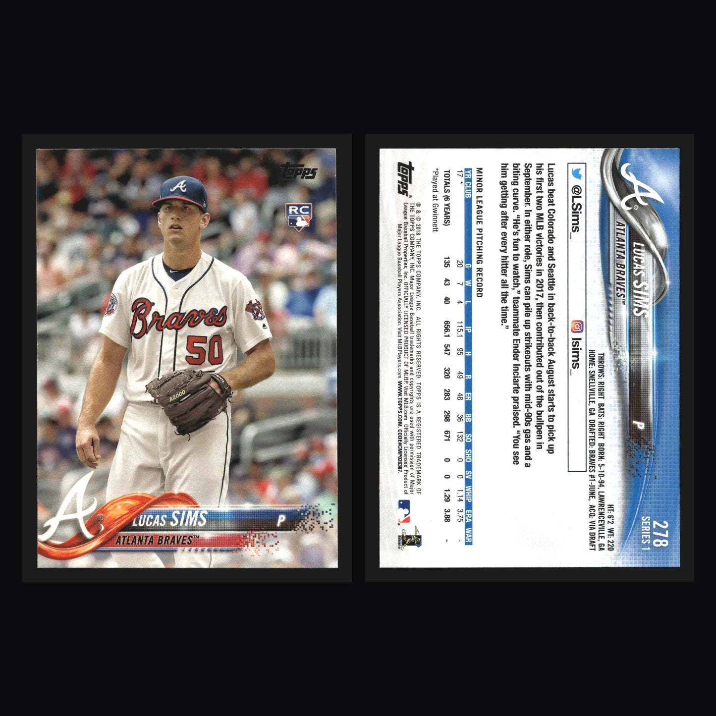 2018 Topps #278 Lucas Sims Braves RC - Baseball Card Single