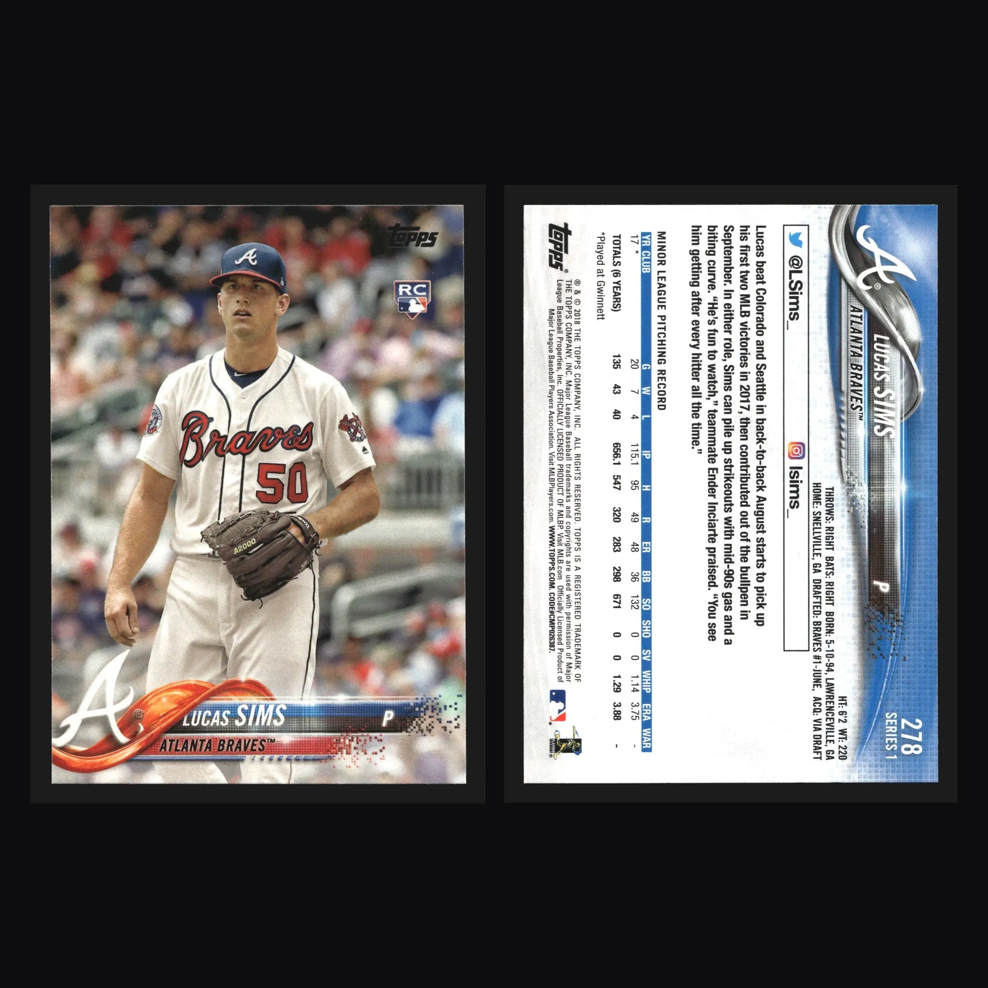 2018 Topps #278 Lucas Sims Braves RC - Baseball Card Single