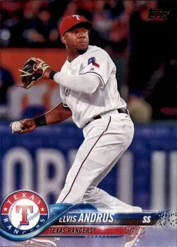Original gloss Elvis Andrus NM-MT baseball card featuring a player throwing a ball