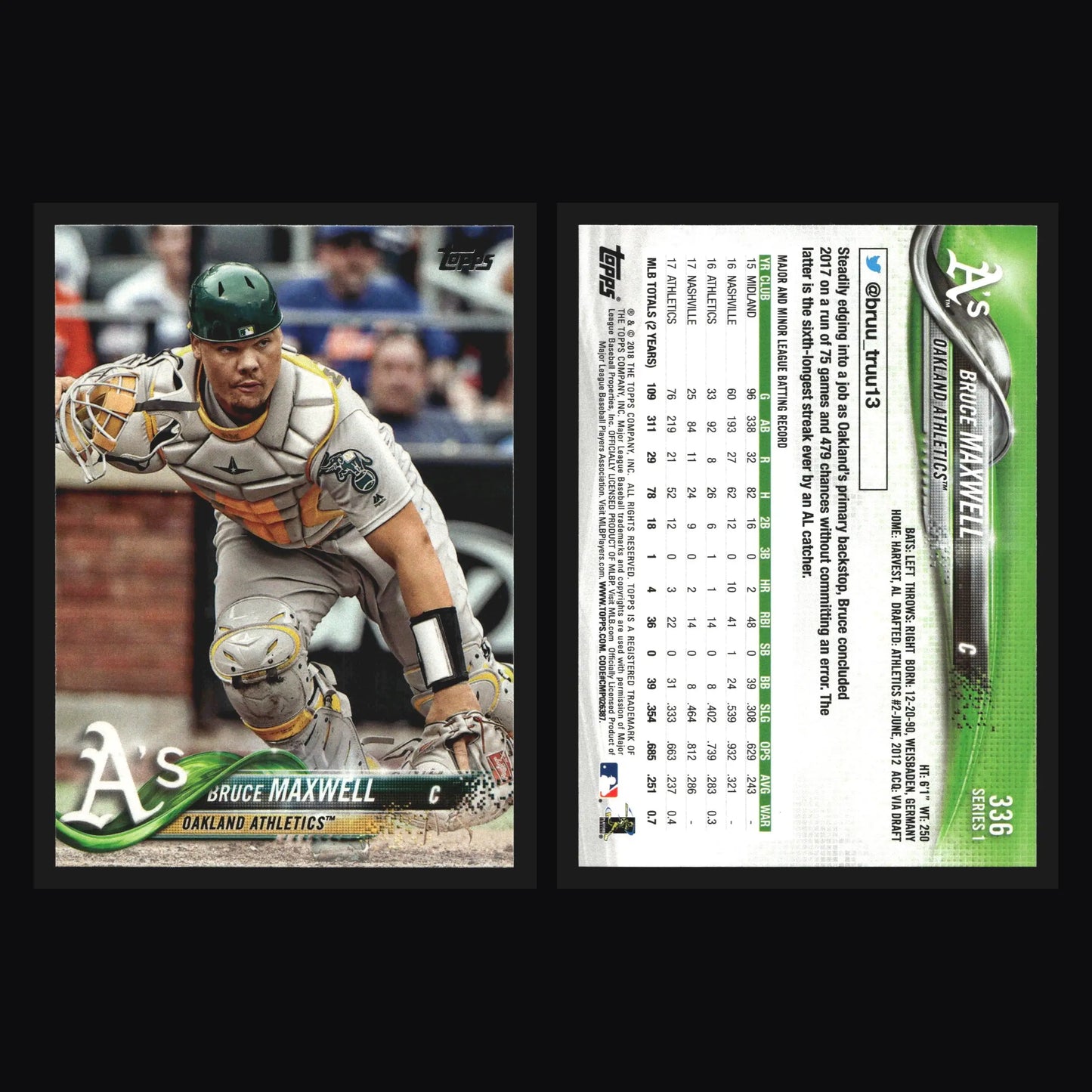 2018 Topps #336 Bruce Maxwell Oakland Athletics - Baseball Card Single
