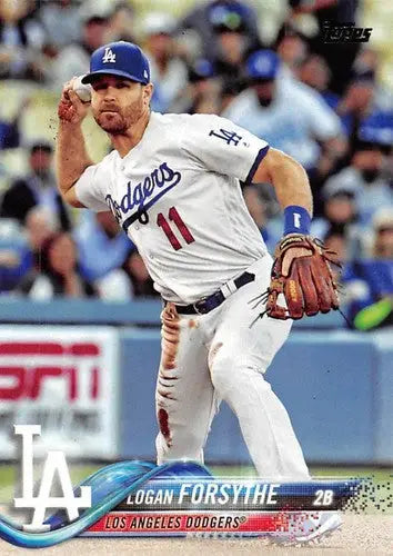 Original gloss Logan Forsythe NM-MT baseball card from 2018 Topps #35 Dodgers