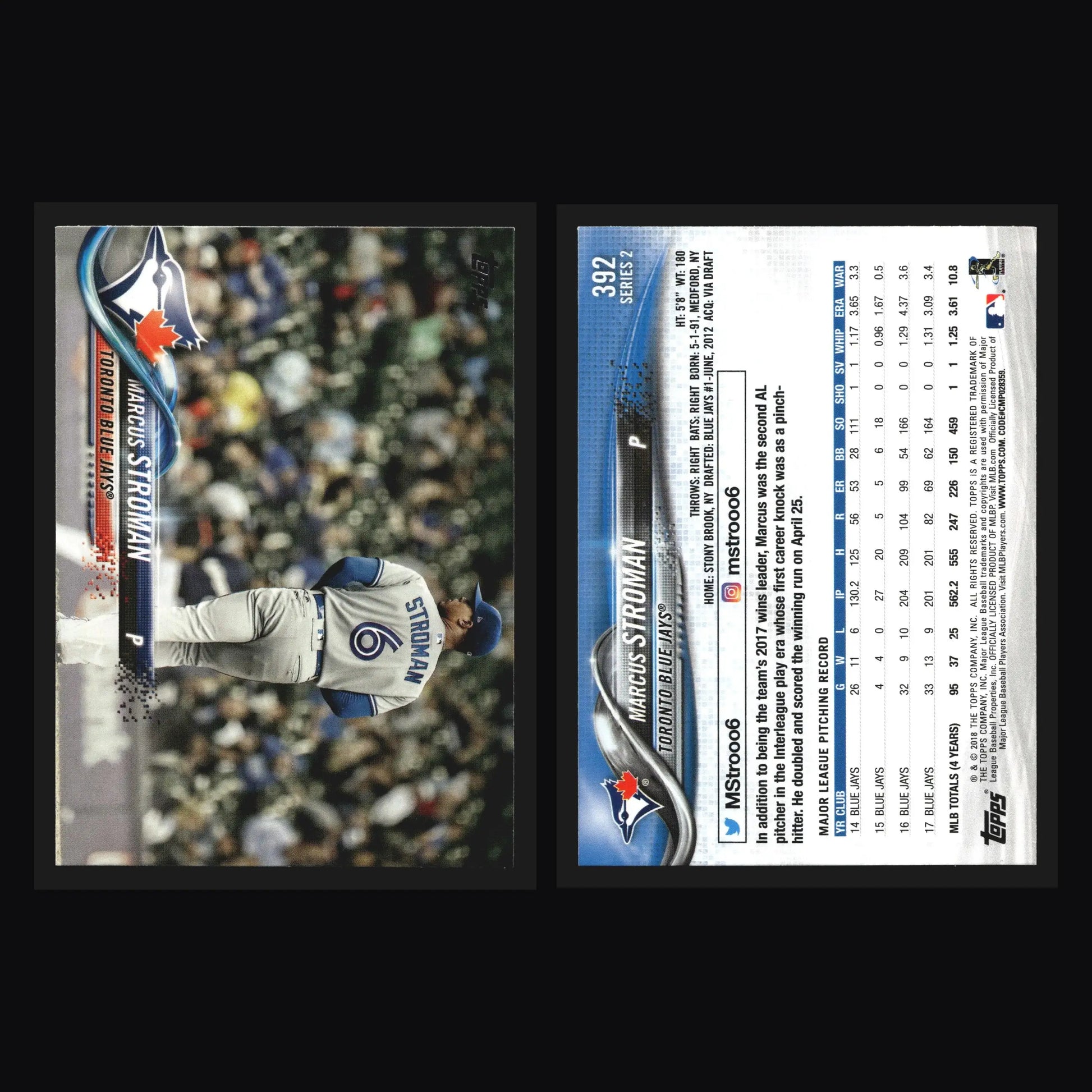 2018 Topps #392 Marcus Stroman Back Turned SP Image Variation Blue Jays - Baseball Card Single