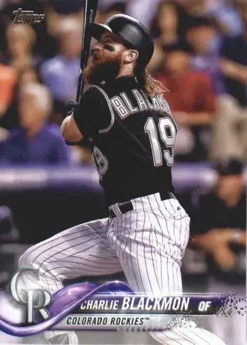 Original gloss baseball trading card of Charlie Blackmon NM-MT from 2018 Topps Rockies