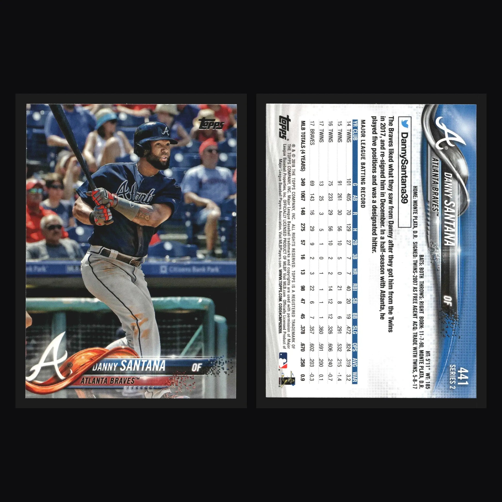 2018 Topps #441 Danny Santana Braves - Baseball Card Single