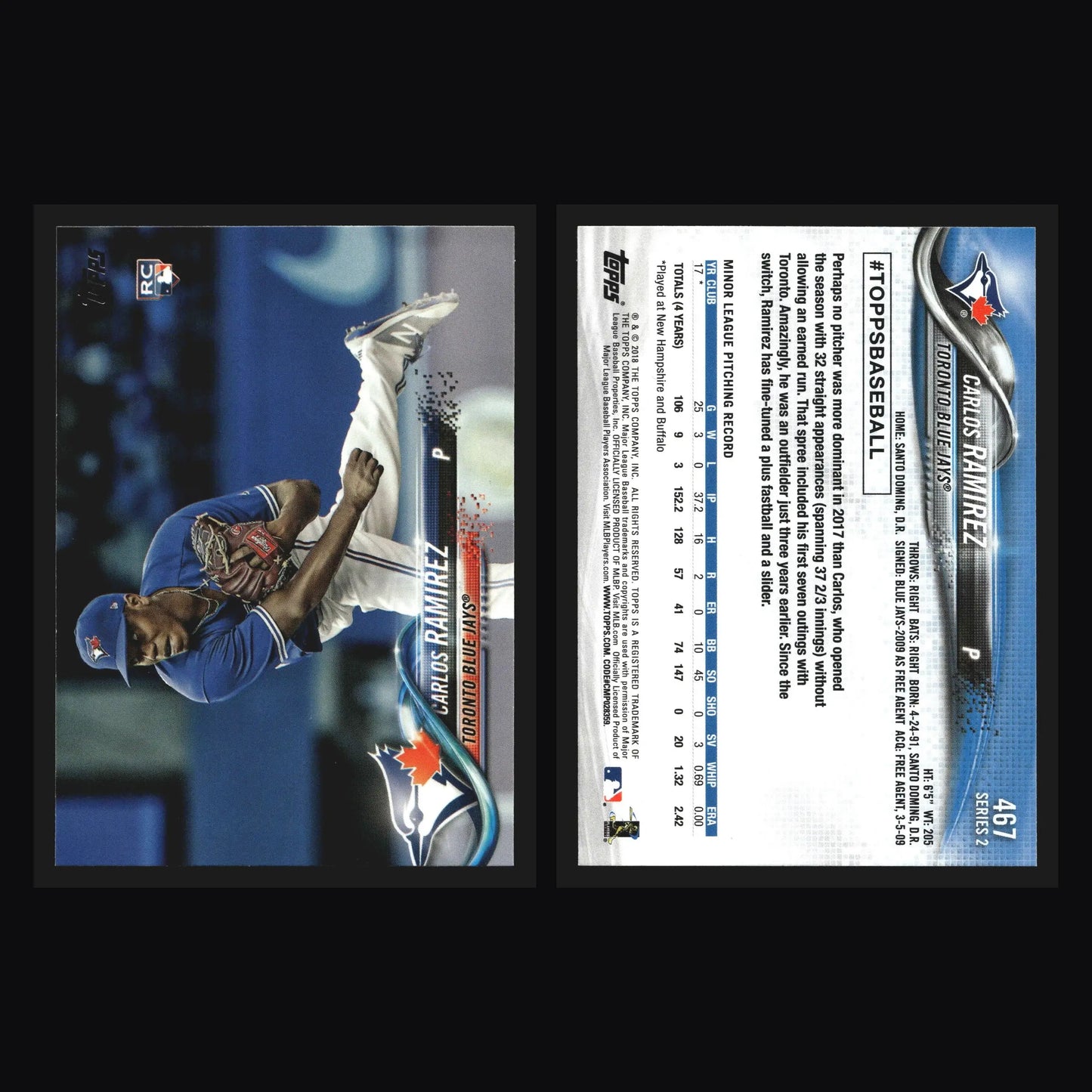 2018 Topps #467 Carlos Ramirez Toronto Blue Jays RC