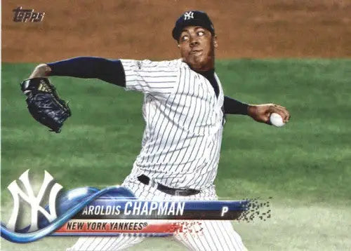 Original gloss baseball trading card of Aroldis Chapman NM-MT in Yankees uniform