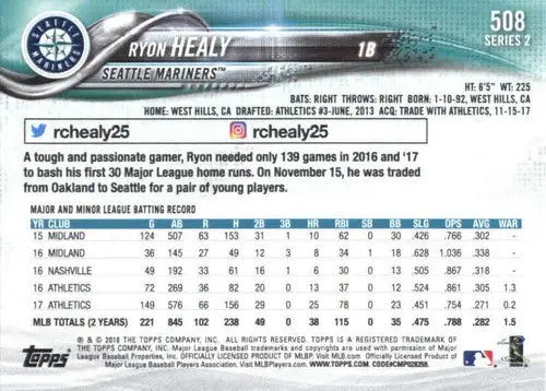 2018 Topps #508 Ryon Healy NM-MT Mariners - Baseball Card Single
