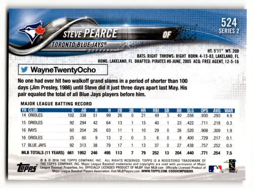 2018 Topps Steve Pearce Baseball Card with Original Gloss featuring Blue Jays ID 64010