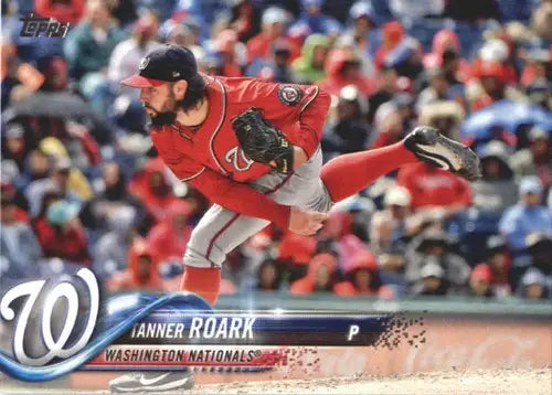 Original gloss Baseball card featuring Tanner Roark NM-MT from 2018 Topps #526 Nationals