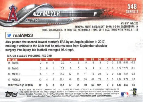 2018 Topps #548 Alex Meyer NM-MT Angels - Baseball Card Single