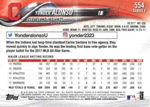 2018 Topps #554 Yonder Alonso NM-MT Indians ID:13855 - Baseball Card Single