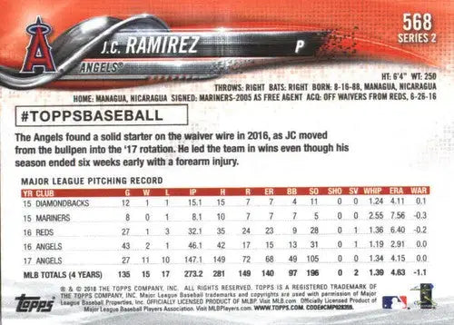 2018 Topps #568 J.C. Ramirez NM-MT Angels - Baseball Card Single