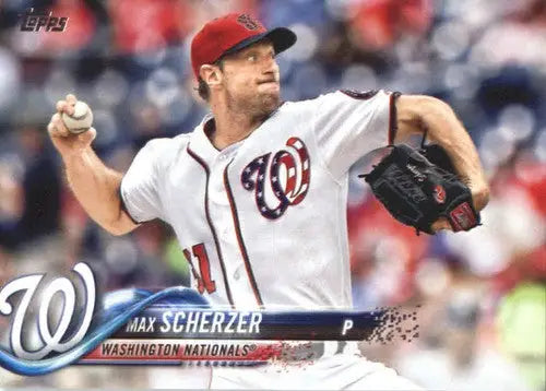 Baseball card of Max Scherzer in Nationals uniform with original gloss, NM-MT condition