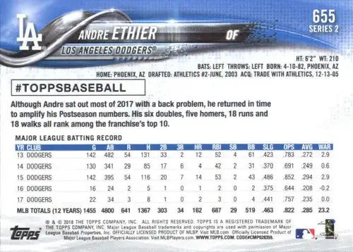 2018 Topps #655 Andre Ethier NM-MT Dodgers - Baseball Card Single