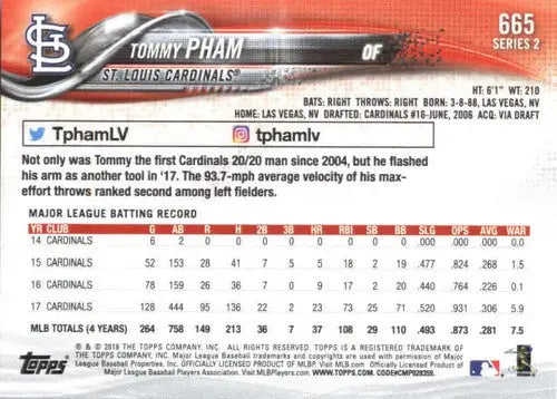 2018 Topps #665 Tommy Pham NM-MT Cardinals - Baseball Card Single