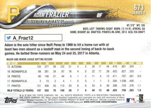 Adam Frazier baseball card with original gloss, 2018 Topps NM-MT Pirates ID 59085