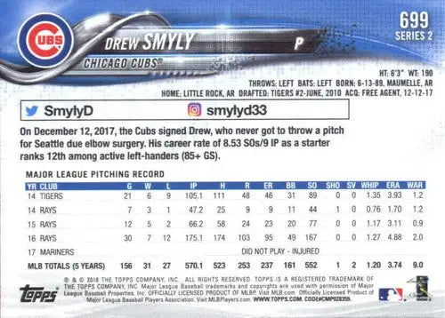 Original gloss Drew Smyly baseball card from 2018 Topps #699A featuring Simply Sandoval