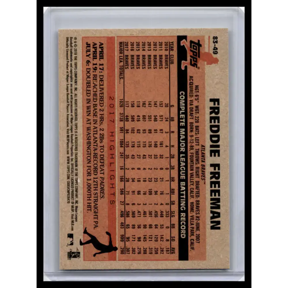 2018 Topps #83-49 Freddie Freeman NM-MT Atlanta Braves Baseball Card - Baseball Card Single