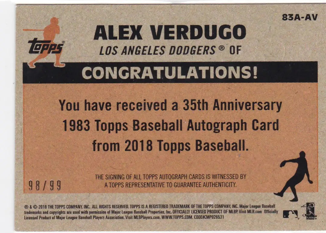 Back of 2018 Topps Alex Verdugo auto card with black border Los Angeles Dodgers memorabilia