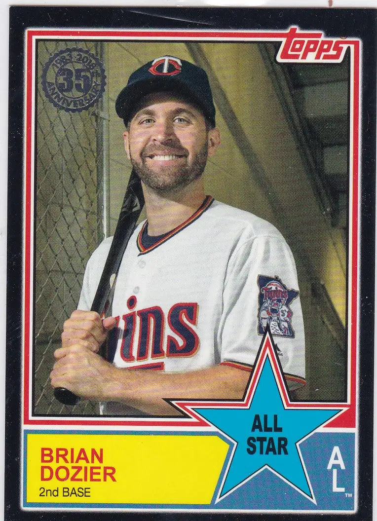 2019 Topps Brian Dozier black baseball card featuring Minnesota Twins home uniform, 35th anniversary Twins