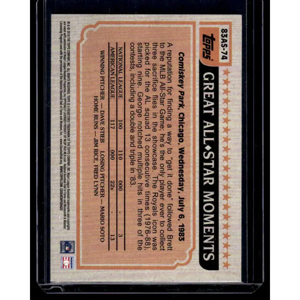 2018 Topps #83AS-74 George Brett NM-MT Kansas City Royals Baseball Card - Baseball Card Single