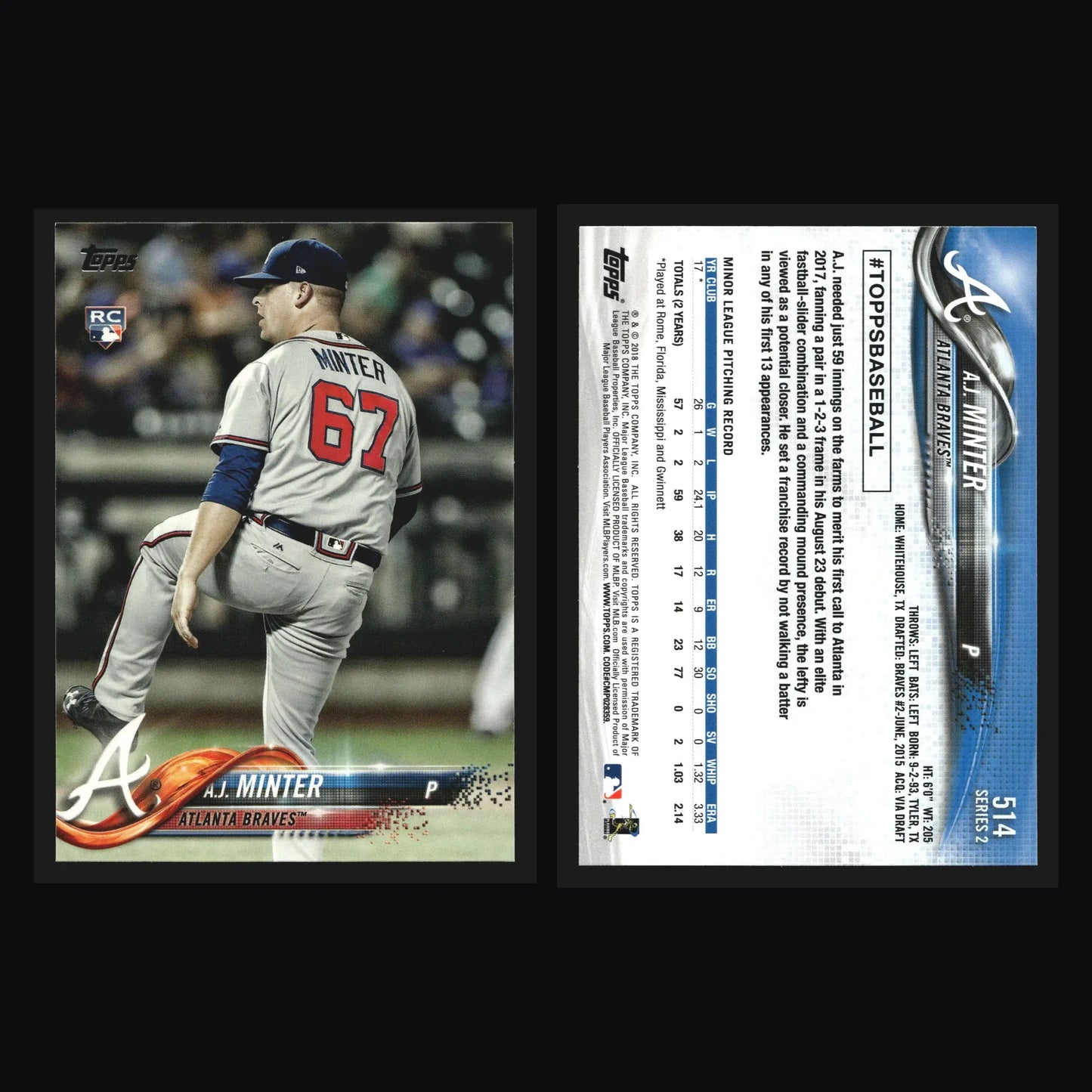 2018 Topps A.J. Minter #514 Atlanta Braves RC - Baseball Card Single