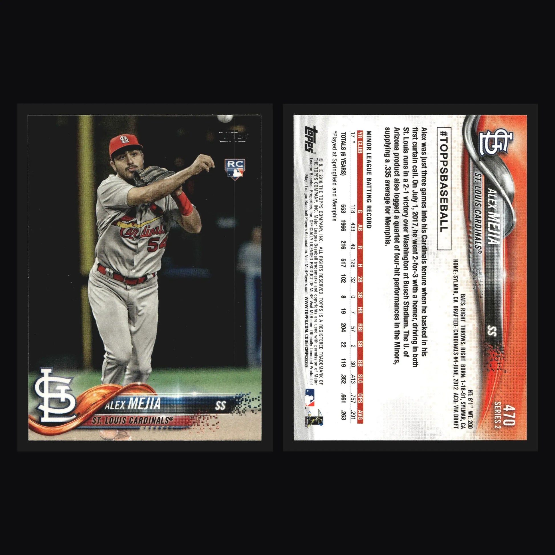 2018 Topps Alex Mejia #470 RC St. Louis Cardinals - Baseball Card Single