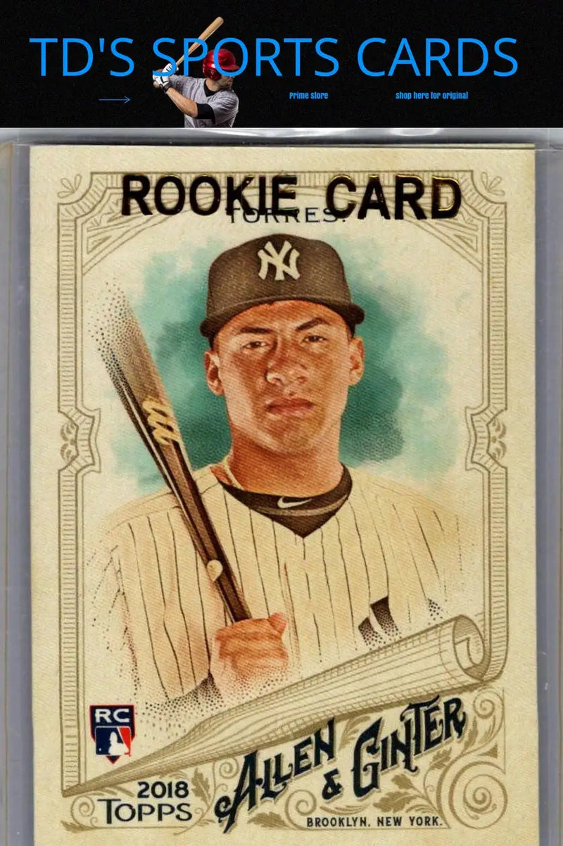 Vintage baseball card featuring Gleyber Torres from 2018 Topps Allen & Ginter
