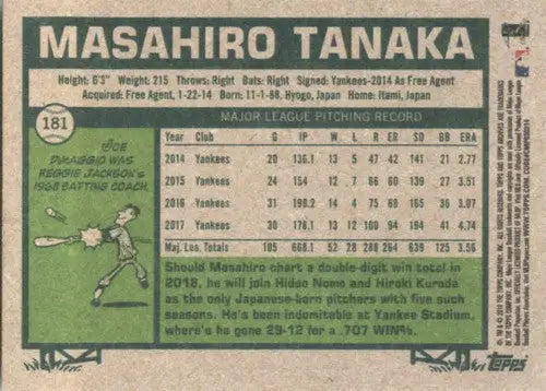 2018 Topps Archives #181 Masahiro Tanaka NM Near Mint Yankees ID:16486 - Baseball Card Single
