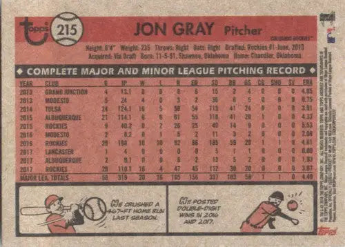 2018 Topps Archives Jon Gray baseball trading card with original gloss featuring Rockies